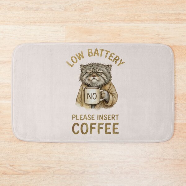 Item preview, Funny Grumpy Pallas Cat Coffee Low Battery Watercolor designed and sold by PawtopiaArt.
