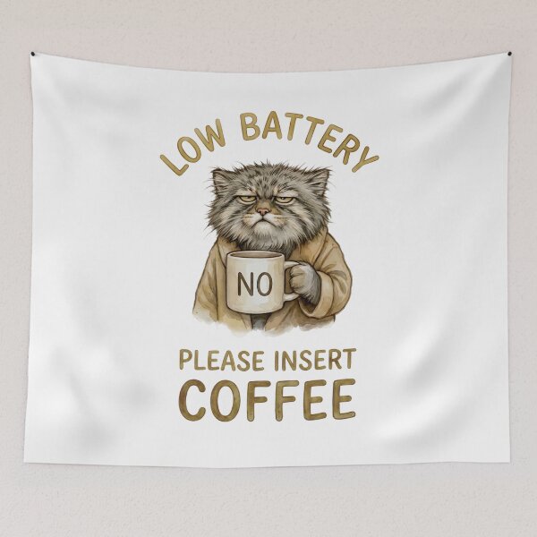 Item preview, Funny Grumpy Pallas Cat Coffee Low Battery Watercolor designed and sold by PawtopiaArt.
