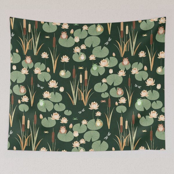 Item preview, Lily Pads Reeds and Dragonflies Pond Pattern designed and sold by UnhingedBird.