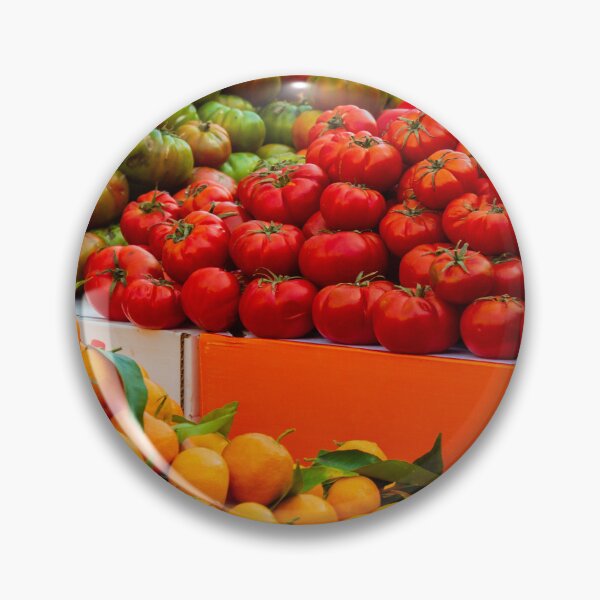 Item preview, Vibrant Fresh Market Tomatoes And Oranges Display At Colorful Outdoor Produce Stand designed and sold by Nmallia.