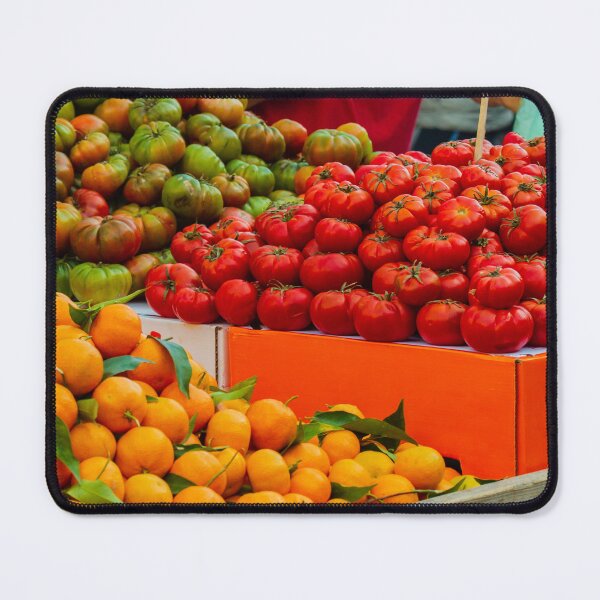 Item preview, Vibrant Fresh Market Tomatoes And Oranges Display At Colorful Outdoor Produce Stand designed and sold by Nmallia.