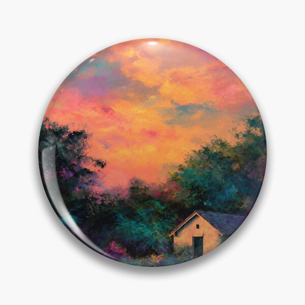 Item preview, Enchanted Cottage at Sunset – Colorful Impressionist Fantasy Landscape designed and sold by IRON SIREN.