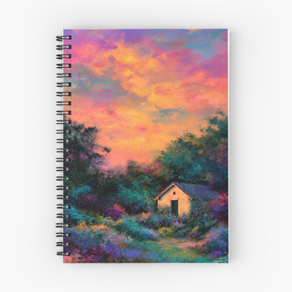 Item preview, Enchanted Cottage at Sunset – Colorful Impressionist Fantasy Landscape designed and sold by IRON SIREN.