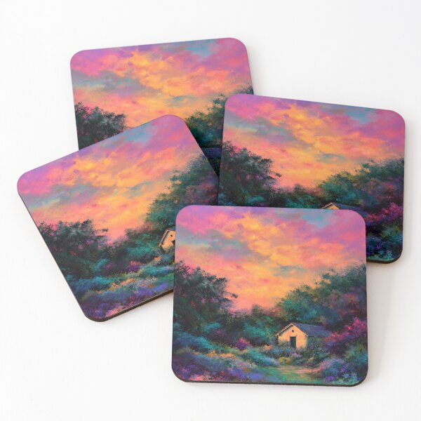 Item preview, Enchanted Cottage at Sunset – Colorful Impressionist Fantasy Landscape designed and sold by IRON SIREN.