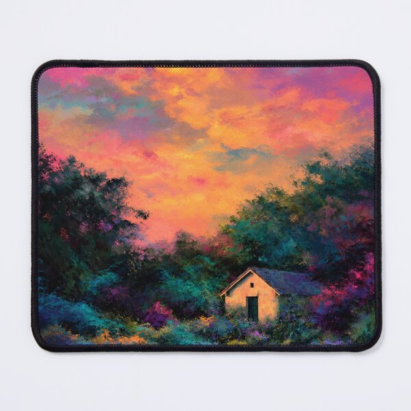 Item preview, Enchanted Cottage at Sunset – Colorful Impressionist Fantasy Landscape designed and sold by IRON SIREN.