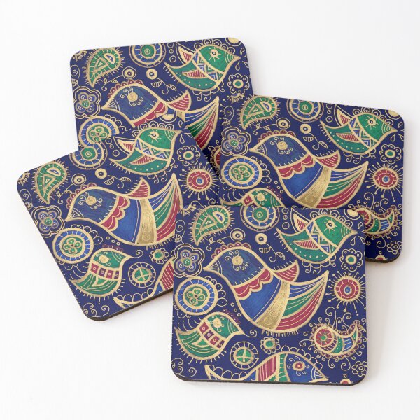 Item preview, Golden Navy Paisley Bird Pattern designed and sold by Fani*.