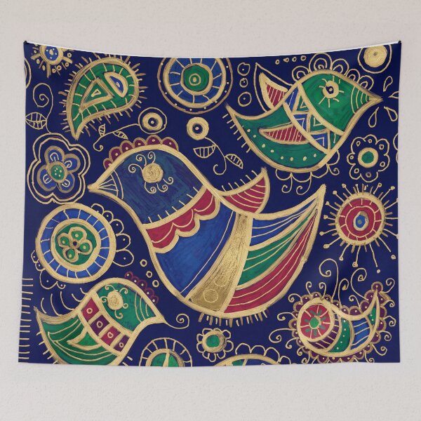 Item preview, Golden Navy Paisley Bird Pattern designed and sold by Fani*.