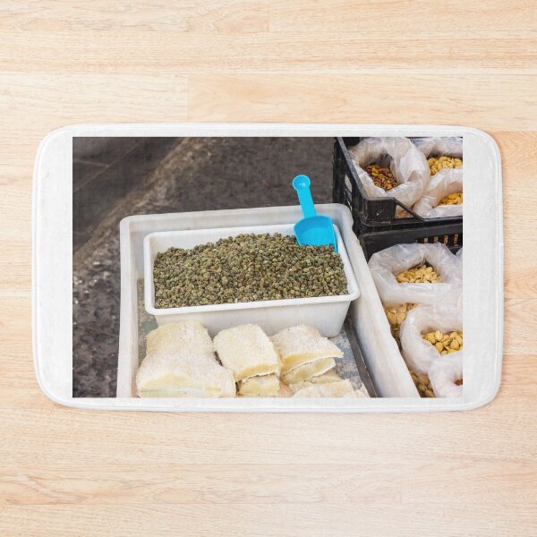 Item preview, Colorful Market Display With Dried Goods, Nuts, And Sweet Rolls In White Tubs At Outdoor Stall designed and sold by Nmallia.