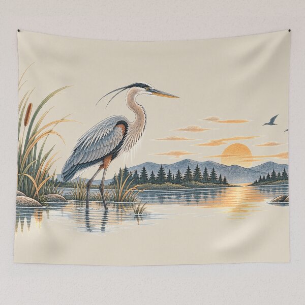 Item preview, Great Blue Heron – Peaceful Marsh Sunset Wildlife Art designed and sold by SusanSweetArt.