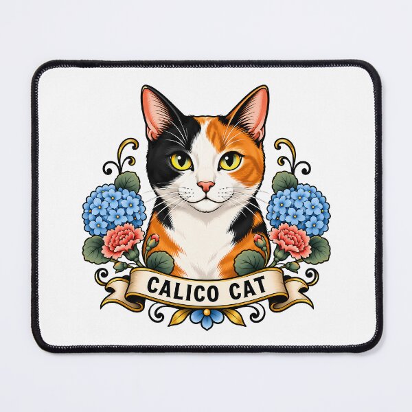 Item preview, Calico Cat Vintage Hydrangea Tattoo Art designed and sold by Old's Cool Cat Studio.