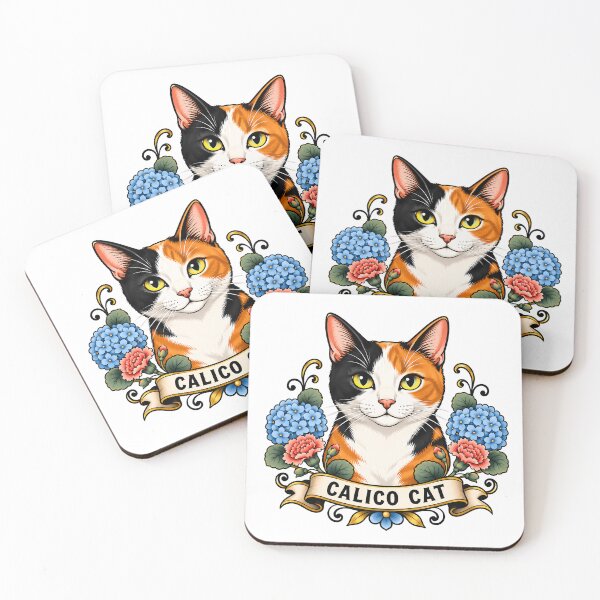 Item preview, Calico Cat Vintage Hydrangea Tattoo Art designed and sold by Old's Cool Cat Studio.