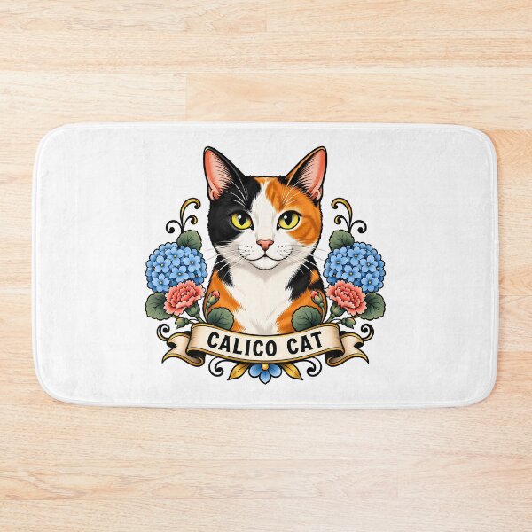 Item preview, Calico Cat Vintage Hydrangea Tattoo Art designed and sold by Old's Cool Cat Studio.