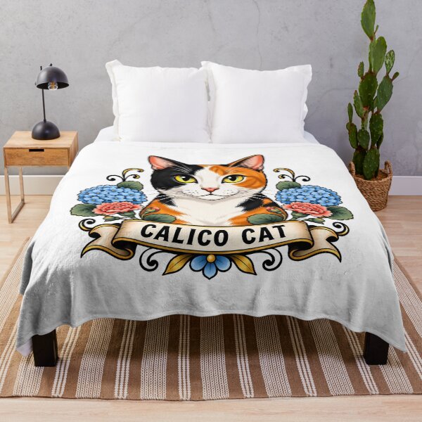 Item preview, Calico Cat Vintage Hydrangea Tattoo Art designed and sold by Old's Cool Cat Studio.