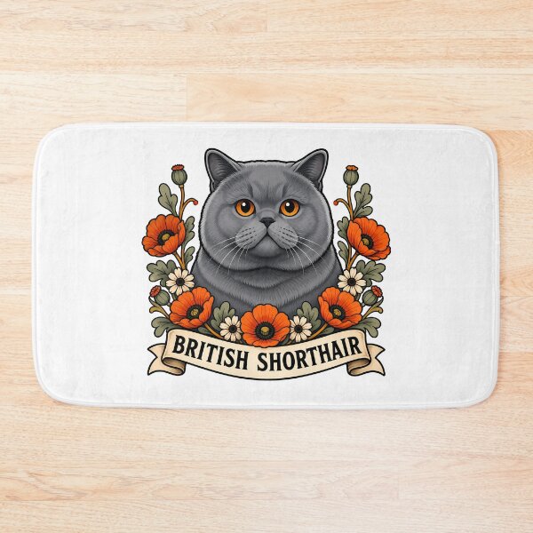 Artikelvorschau, Britisch Kurzhaar Katze Mohnblumen-Tattoo-Kunst entworfen und verkauft von Old's Cool Cat Studio.