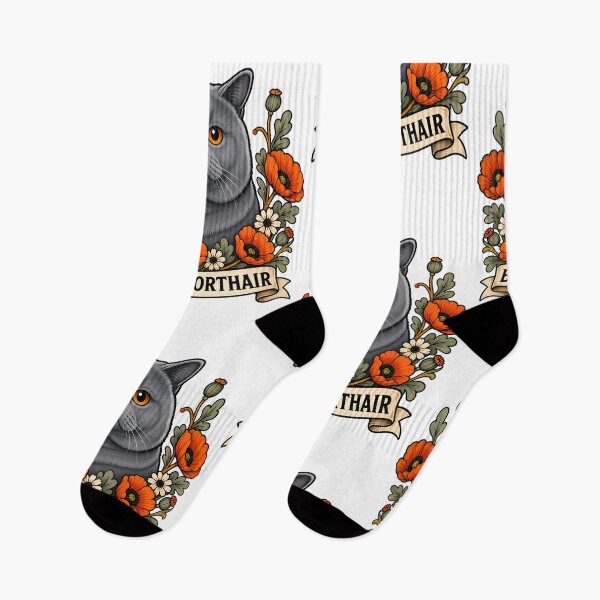 Artikelvorschau, Britisch Kurzhaar Katze Mohnblumen-Tattoo-Kunst entworfen und verkauft von Old's Cool Cat Studio.