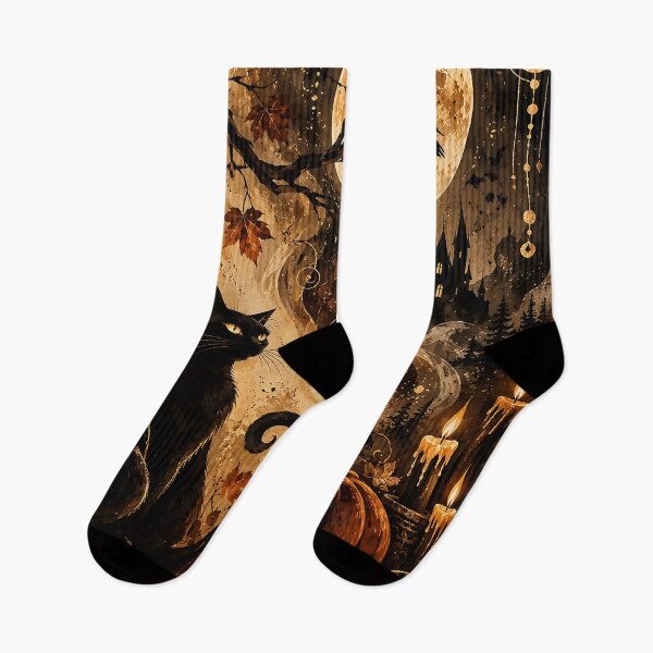 Item preview, The Night October Woke — Mystical Black Cat Halloween Art designed and sold by My Redbubble Shop.