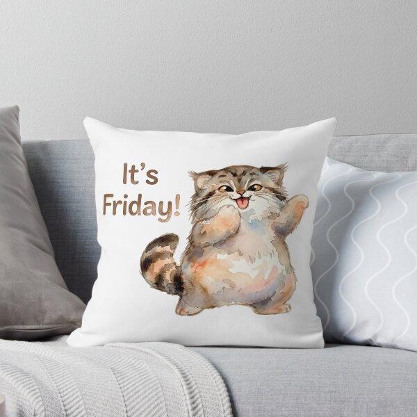 Item preview, Cute Happy Pallas Cat It's Friday Watercolor designed and sold by PawtopiaArt.