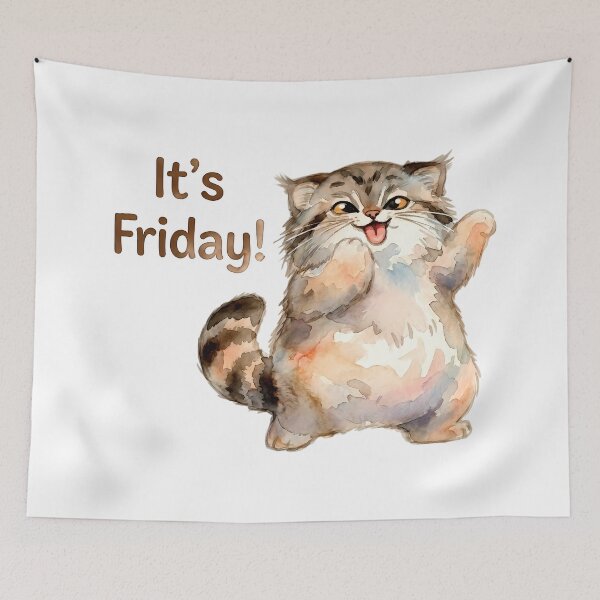 Item preview, Cute Happy Pallas Cat It's Friday Watercolor designed and sold by PawtopiaArt.