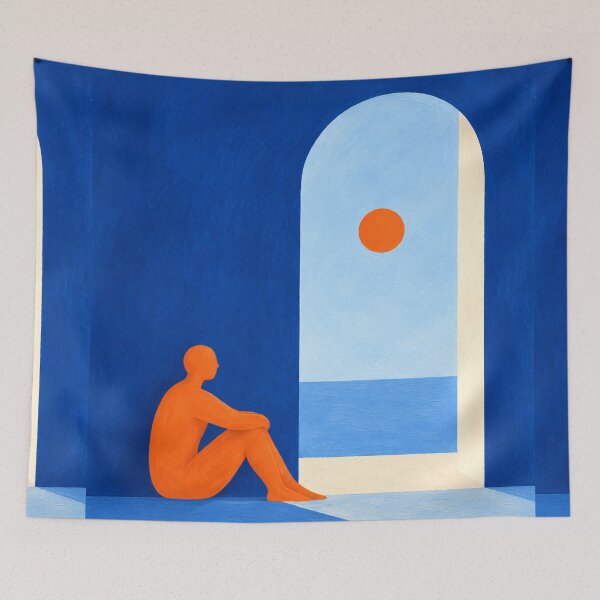 Item preview, 'Open Room' — Cobalt Blue Abstract Figurative Art designed and sold by Moodzu.