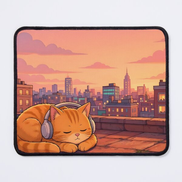 Item preview, Cute Sleeping Cat Headphones Rooftop Sunset Lofi designed and sold by Herodestroyer.