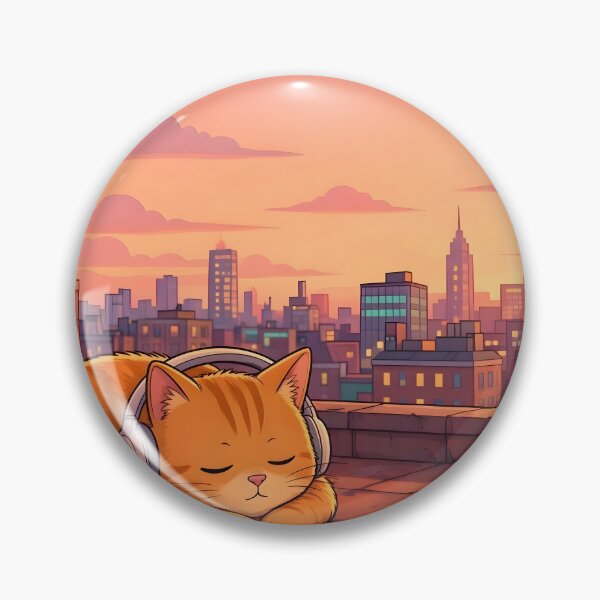 Item preview, Cute Sleeping Cat Headphones Rooftop Sunset Lofi designed and sold by Herodestroyer.