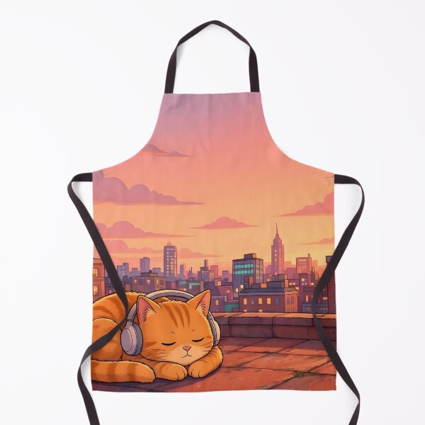 Item preview, Cute Sleeping Cat Headphones Rooftop Sunset Lofi designed and sold by Herodestroyer.