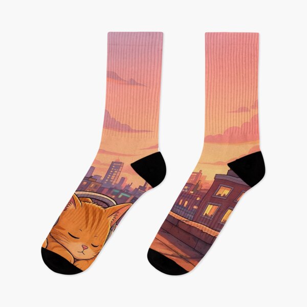 Item preview, Cute Sleeping Cat Headphones Rooftop Sunset Lofi designed and sold by Herodestroyer.