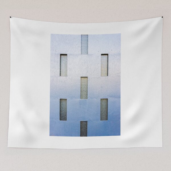Item preview, Blue Textured Wall With Vertical Glass Windows Creating Modern Geometric Pattern designed and sold by Nmallia.
