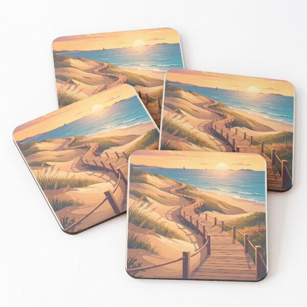 Item preview, Scenic wooden boardwalk winding through sand dunes to the ocean at sunset designed and sold by homydesign.