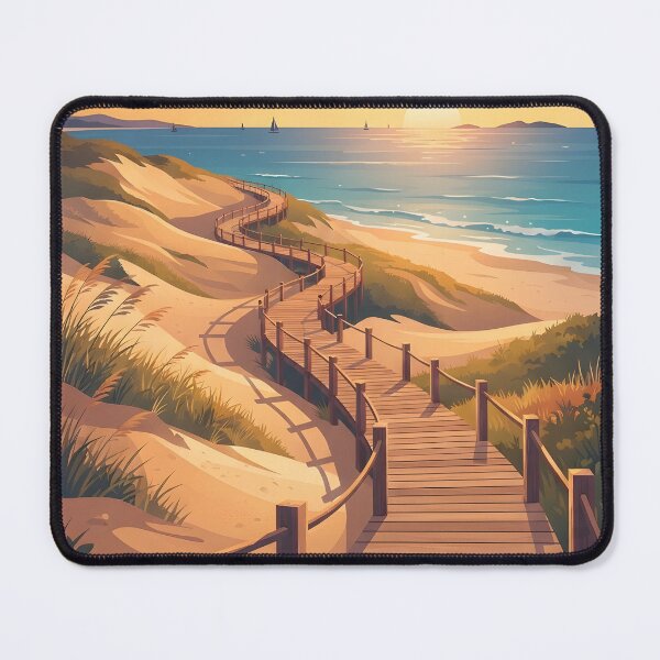 Item preview, Scenic wooden boardwalk winding through sand dunes to the ocean at sunset designed and sold by homydesign.