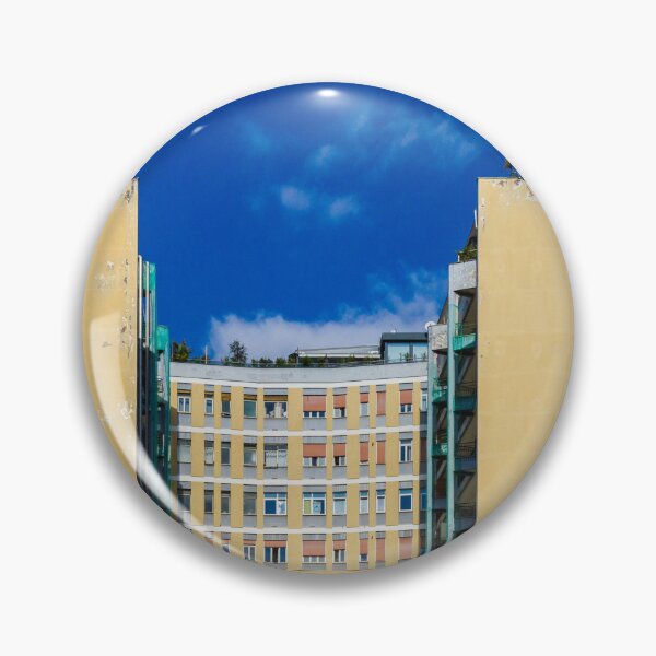 Item preview, Yellow Building With Curved Center Facade And Rooftop Antennas Under Bright Blue Sky designed and sold by Nmallia.