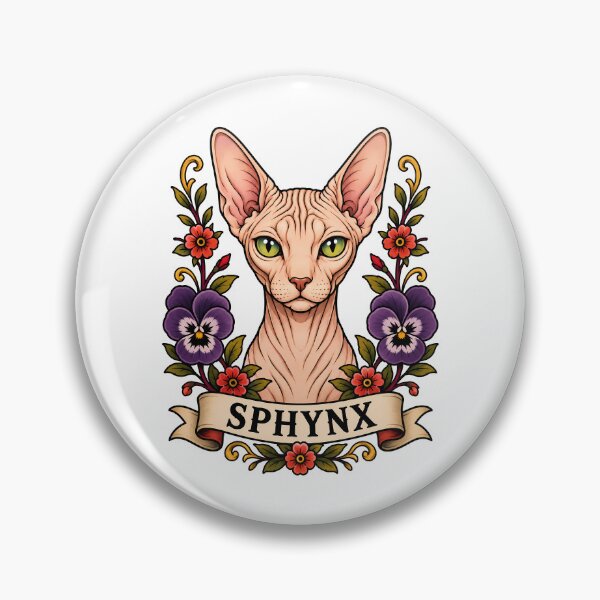 Artikelvorschau, Vintage-Blumen-Tattoo-Kunst für Sphynx-Katzen entworfen und verkauft von Old's Cool Cat Studio.
