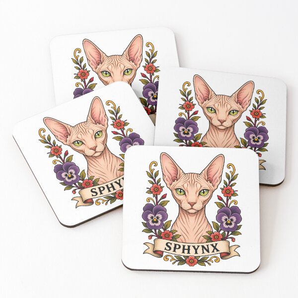 Artikelvorschau, Vintage-Blumen-Tattoo-Kunst für Sphynx-Katzen entworfen und verkauft von Old's Cool Cat Studio.