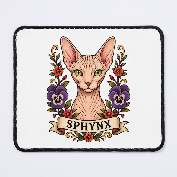 Item preview, Sphynx Cat Vintage Floral Tattoo Art designed and sold by Old's Cool Cat Studio.