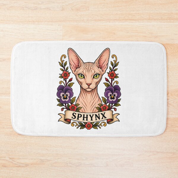 Item preview, Sphynx Cat Vintage Floral Tattoo Art designed and sold by Old's Cool Cat Studio.