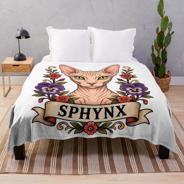 Item preview, Sphynx Cat Vintage Floral Tattoo Art designed and sold by Old's Cool Cat Studio.