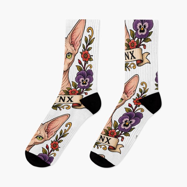 Artikelvorschau, Vintage-Blumen-Tattoo-Kunst für Sphynx-Katzen entworfen und verkauft von Old's Cool Cat Studio.
