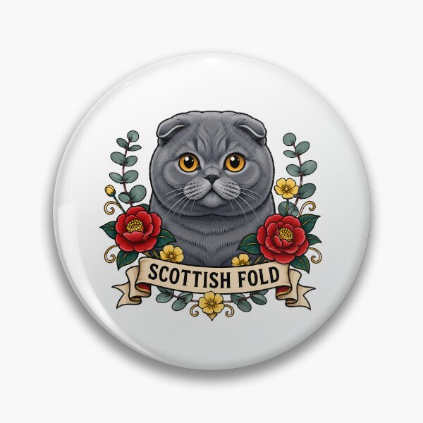 Item preview, Scottish Fold Cat Vintage Floral Tattoo Art designed and sold by Old's Cool Cat Studio.