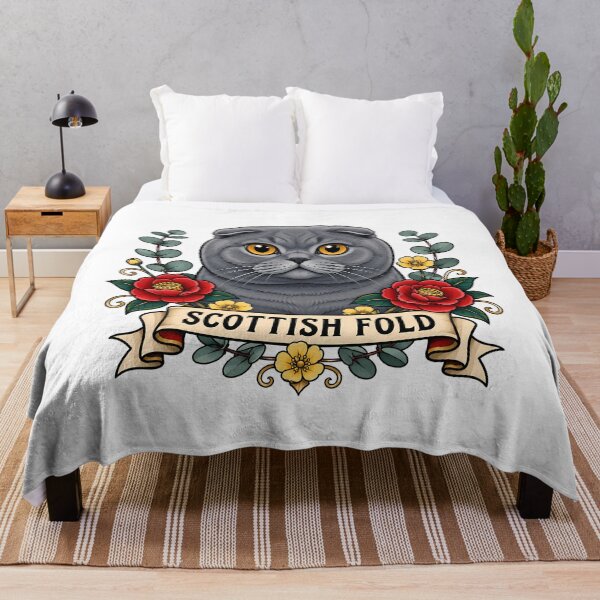 Item preview, Scottish Fold Cat Vintage Floral Tattoo Art designed and sold by Old's Cool Cat Studio.