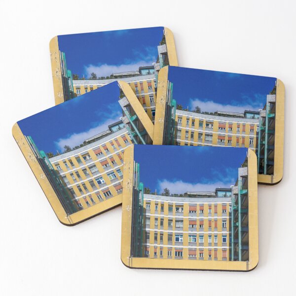 Item preview, Curved Yellow Apartment Building With Bright Windows Against Deep Blue Sky designed and sold by Nmallia.
