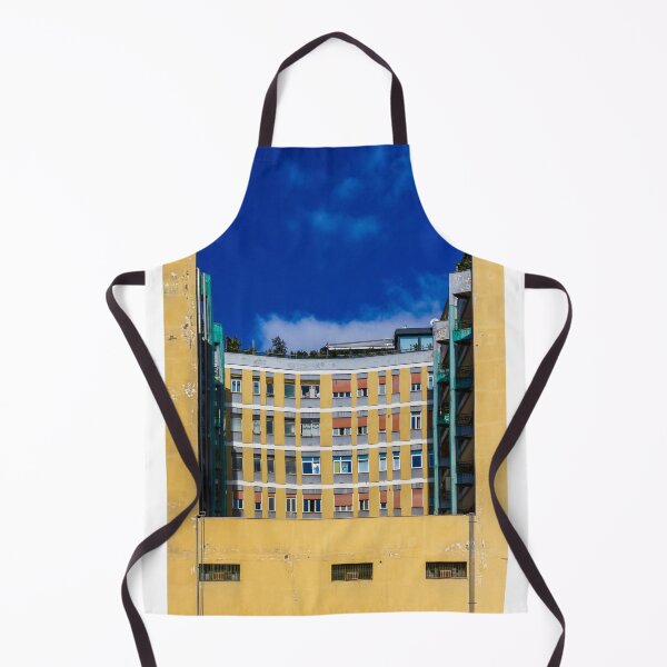 Item preview, Curved Yellow Apartment Building With Bright Windows Against Deep Blue Sky designed and sold by Nmallia.