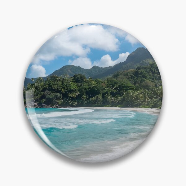 Item preview, Tropical beach with turquoise sea water and lush green mountains under a bright cloudy sky designed and sold by homydesign.