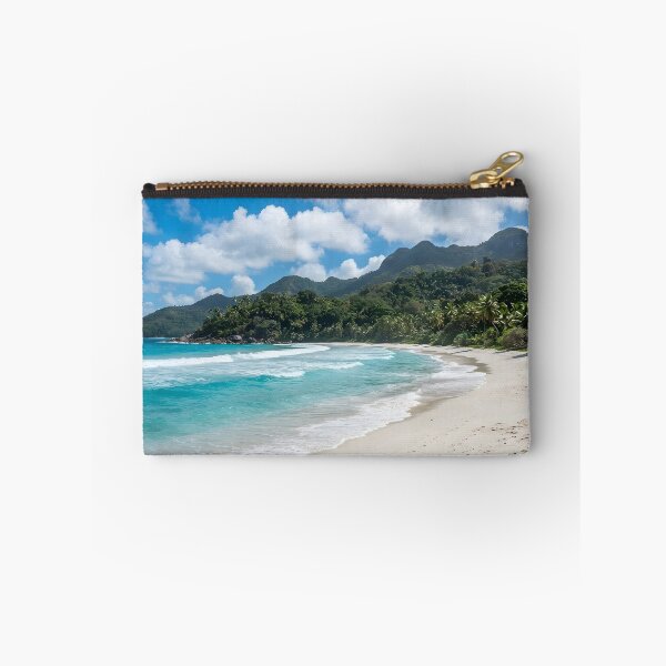 Item preview, Tropical beach with turquoise sea water and lush green mountains under a bright cloudy sky designed and sold by homydesign.