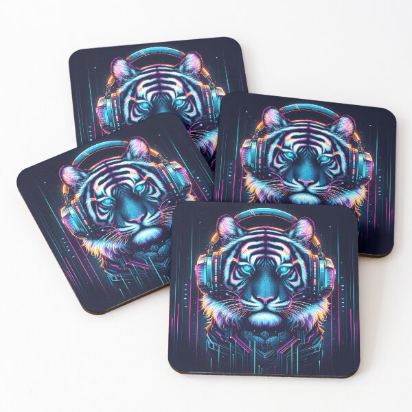 Item preview, Cyberpunk tiger on a skyscraper in neon light – Neon animal design designed and sold by CyberGlow Designs.