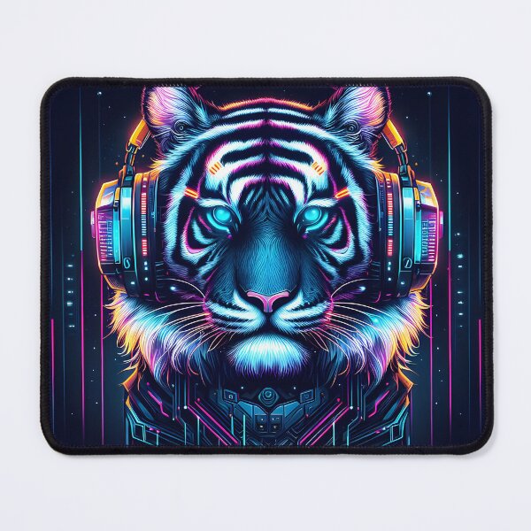 Item preview, Cyberpunk tiger on a skyscraper in neon light – Neon animal design designed and sold by CyberGlow Designs.