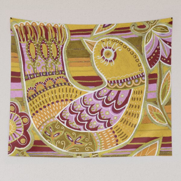 Item preview, Mustard Folk Bird Botanical Pattern designed and sold by Fani*.
