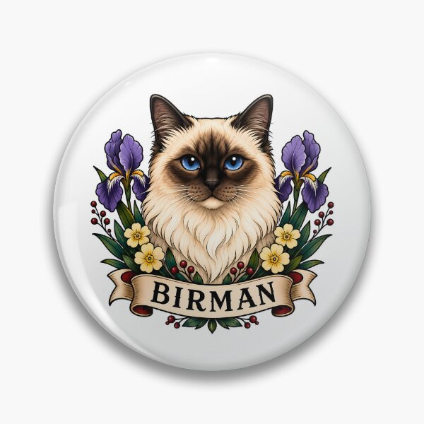 Item preview, Burmese Cat Vintage Floral Tattoo Art designed and sold by Old's Cool Cat Studio.