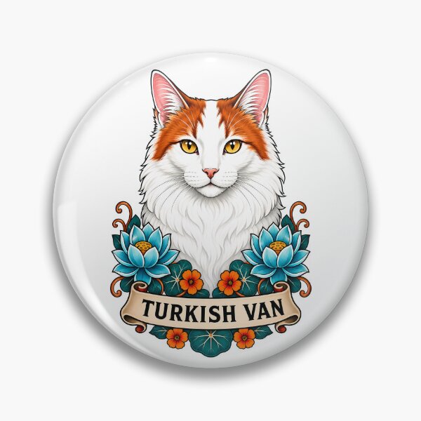 Item preview, urkish Van Cat Vintage Lotus Tattoo Art designed and sold by Old's Cool Cat Studio.