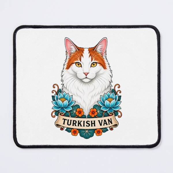 Item preview, urkish Van Cat Vintage Lotus Tattoo Art designed and sold by Old's Cool Cat Studio.