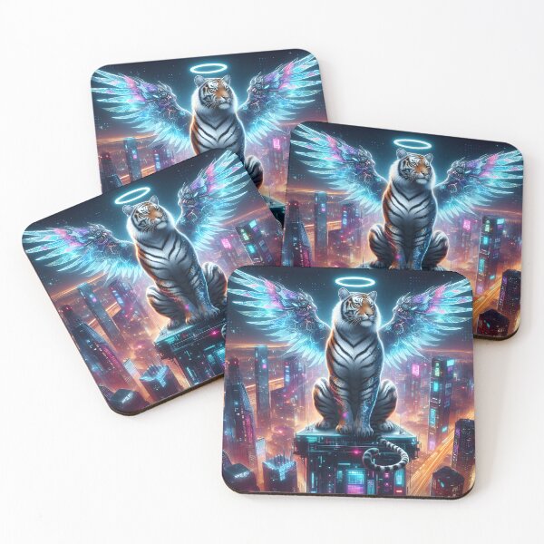 Item preview, Cyberpunk tiger on a skyscraper in neon light – Neon animal design designed and sold by CyberGlow Designs.